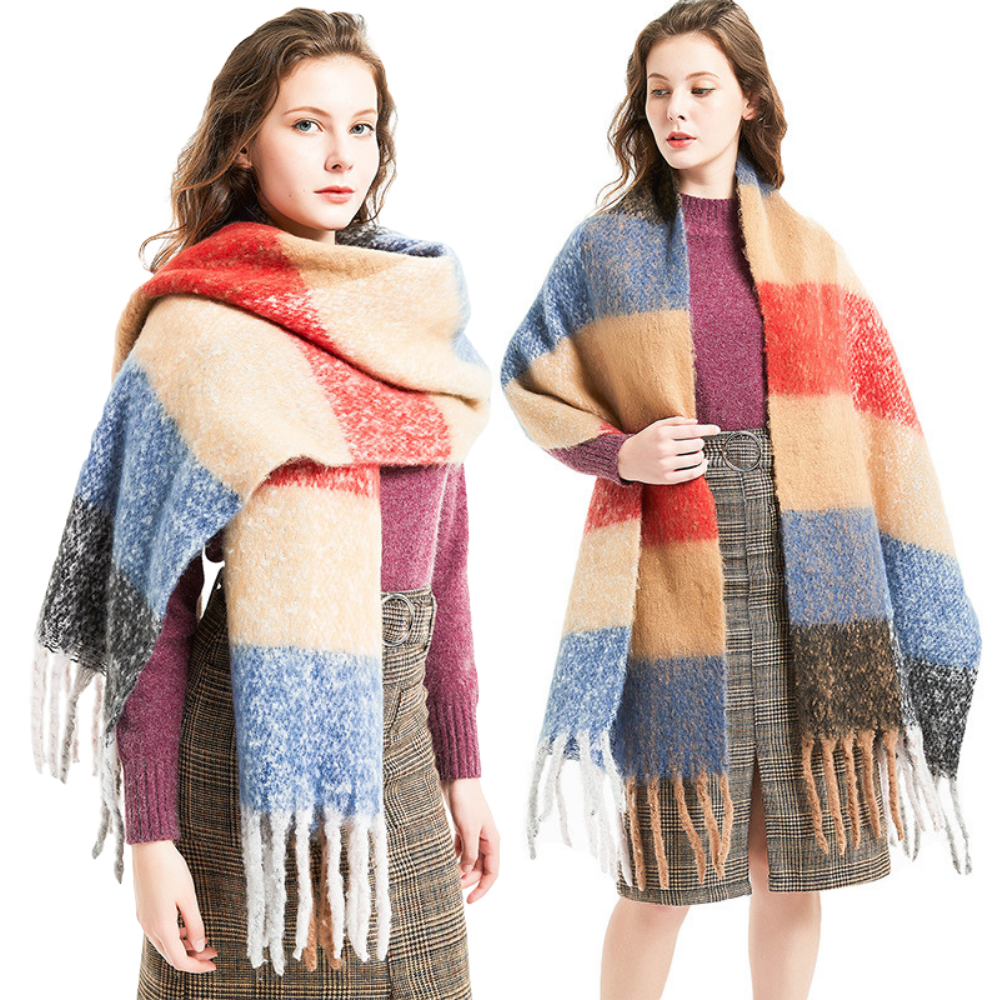 Fringed Plaid Scarf Shawl - Gracie Roze